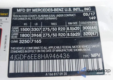 2017 Mercedes-Benz Gls 450 4Matic z USA, uszkodzony, nr VIN 4JGDF6EE8HA946436